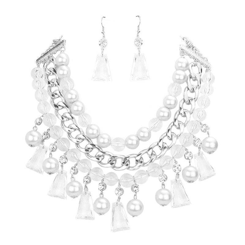 Pearl Lucite Bead Statement Necklace - Madeline Love - Flyclothing LLC