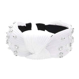 Pearl Metal Ball Round Stone Knot Burnout Pleated Headband - Madeline Love - Flyclothing LLC