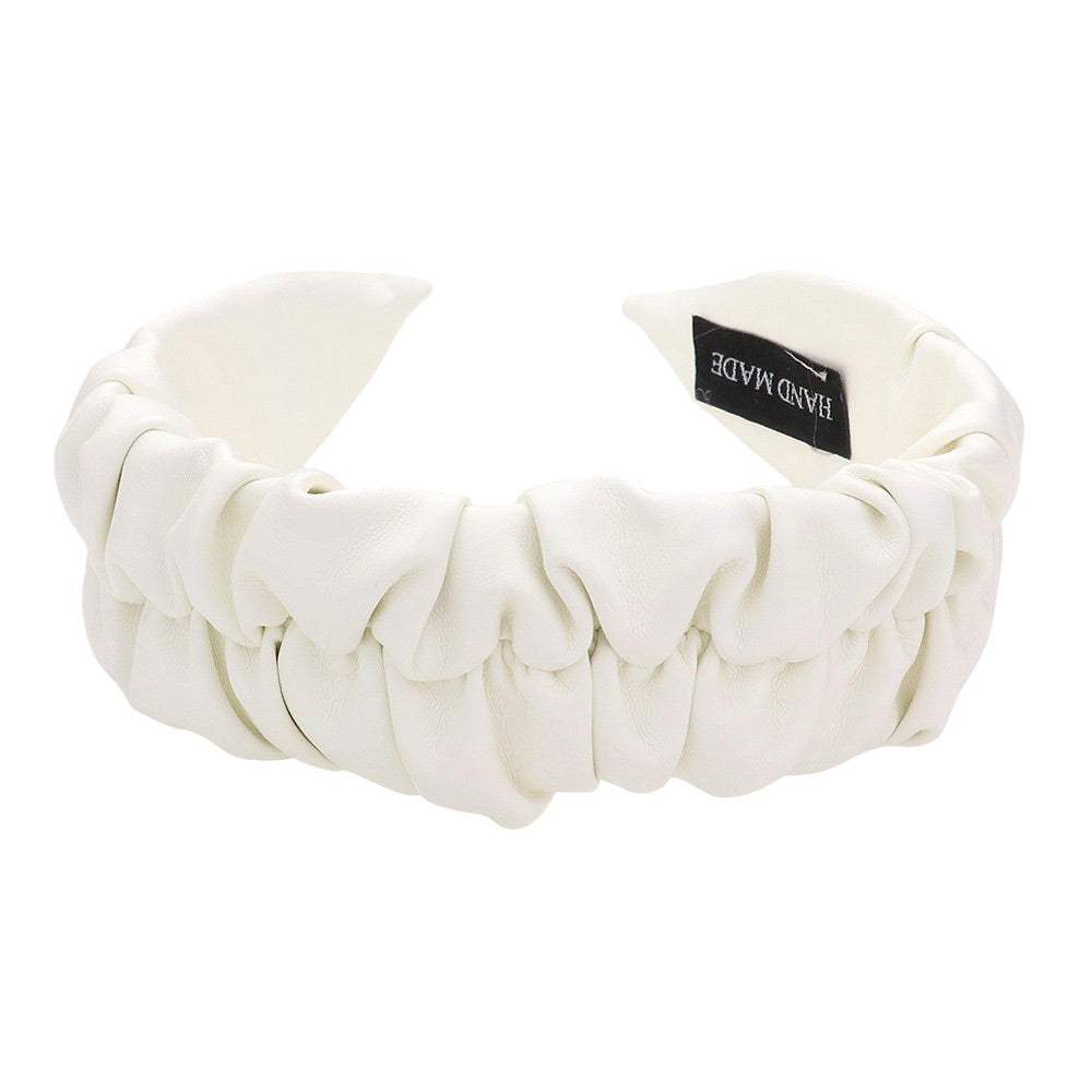 Pleated Solid Faux Leather Headband - Madeline Love - Flyclothing LLC
