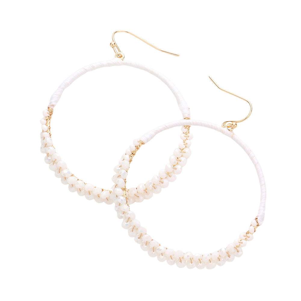 Raffia Faceted Bead Wrapped Open Metal Circle Earrings - Madeline Love - Flyclothing LLC