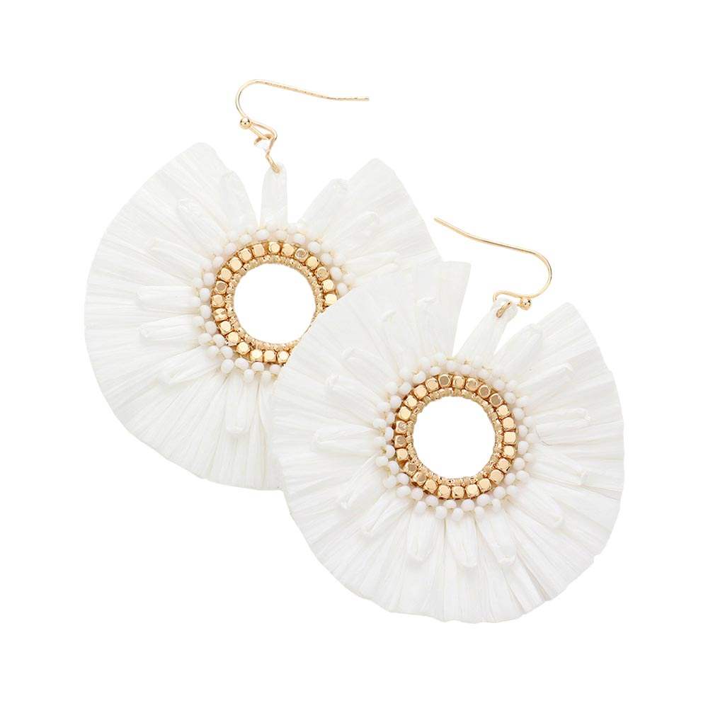 Raffia Trimmed Open Circle Dangle Earrings - Madeline Love - Flyclothing LLC