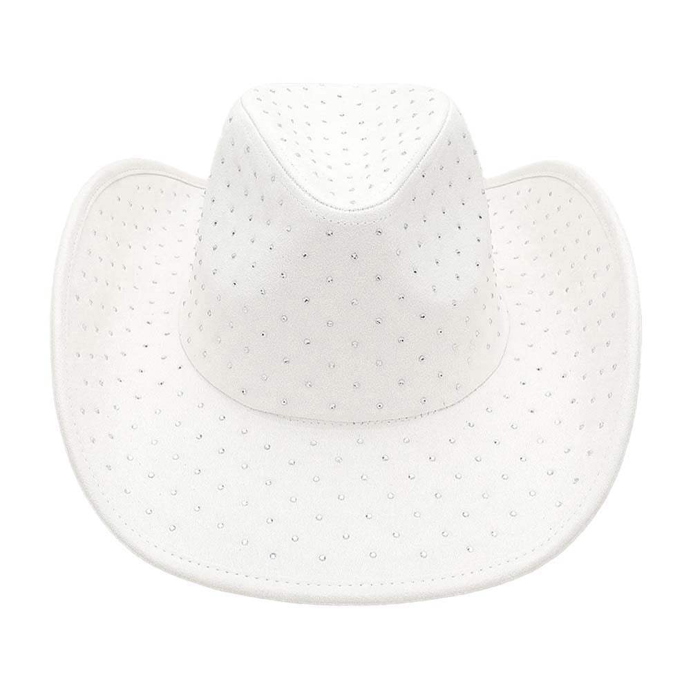 Rhinestone Embellished Faux Suede Western Cowboy Fedora Hat - Madeline Love - Flyclothing LLC
