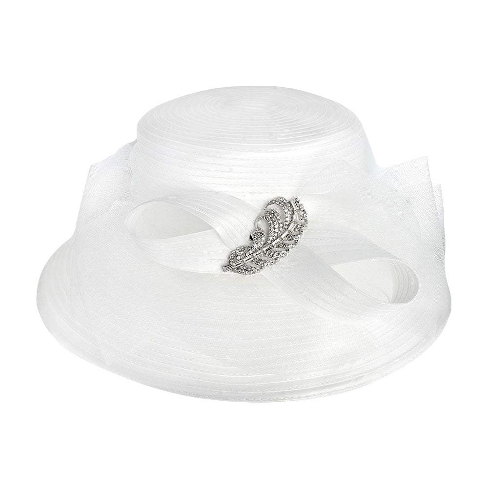 Rhinestone Embellished Feather Accented Mesh Bow Dressy Hat - Madeline Love - Flyclothing LLC