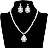 Rhinestone Embellished Teardrop Pearl Accented Necklace - Madeline Love - Flyclothing LLC