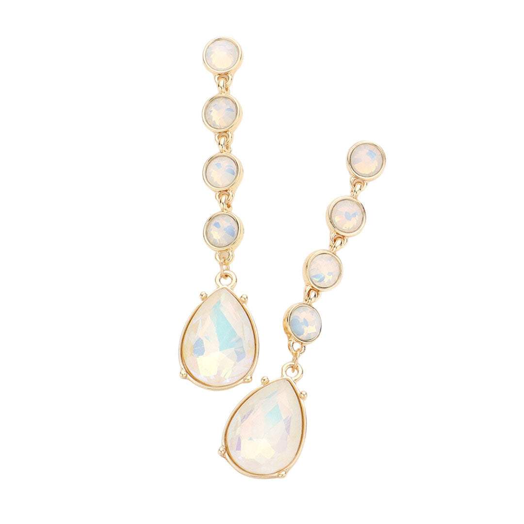 Round Teardrop Stone Link Dangle Evening Earrings - Madeline Love - Flyclothing LLC