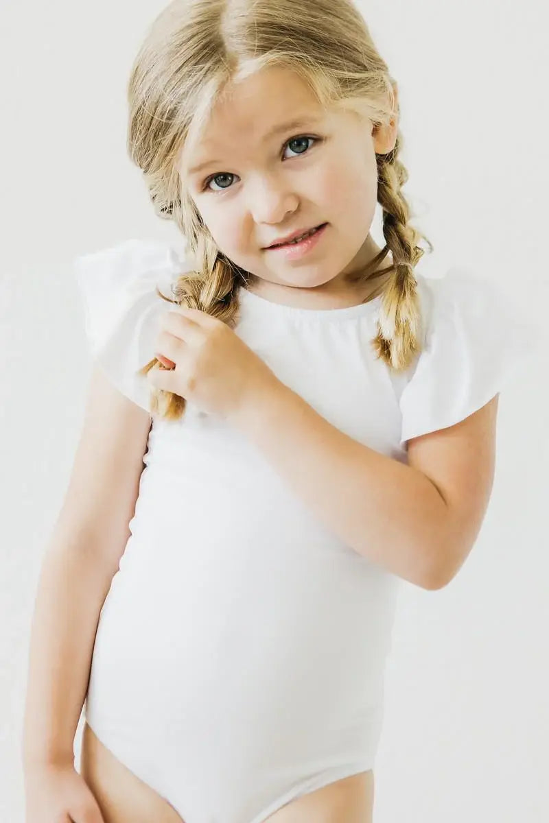 White S/S Flutter Sleeve Leotard - Mila & Rose ® - Flyclothing LLC