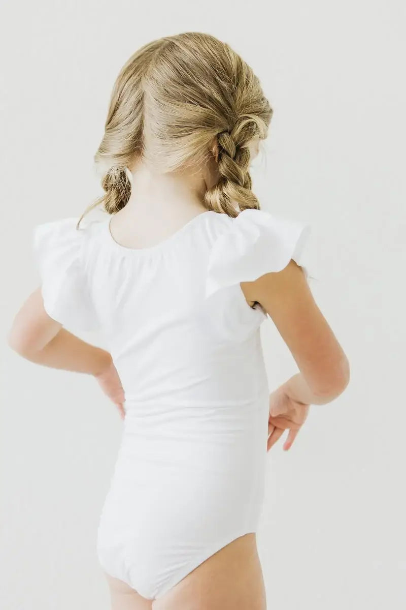 White S/S Flutter Sleeve Leotard - Mila & Rose ® - Flyclothing LLC