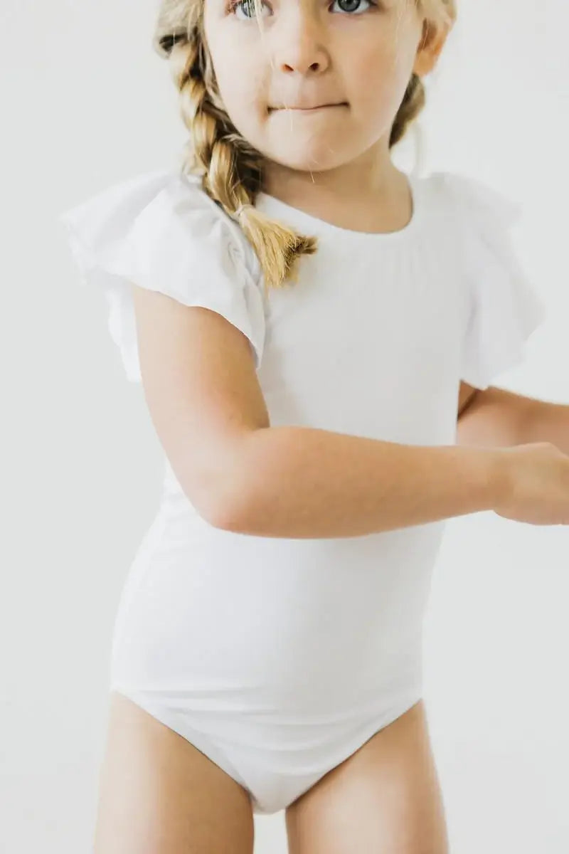 White S/S Flutter Sleeve Leotard - Mila & Rose ® - Flyclothing LLC