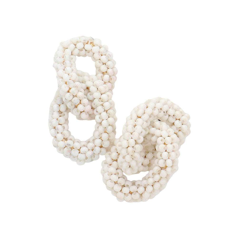 Seed Beaded Double Open Circle Link Dangle Earrings - Madeline Love - Flyclothing LLC
