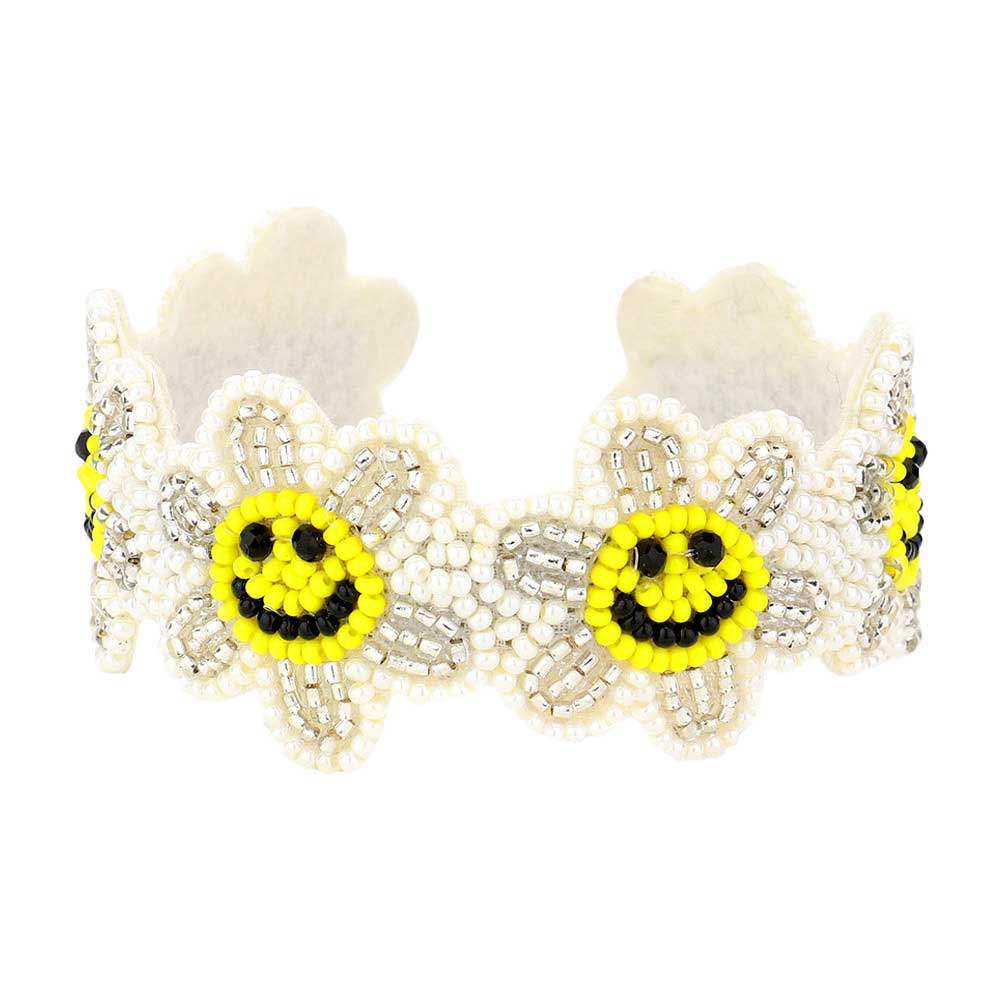 Seed Beaded Smile Flower Cuff Bracelet - Madeline Love - Flyclothing LLC