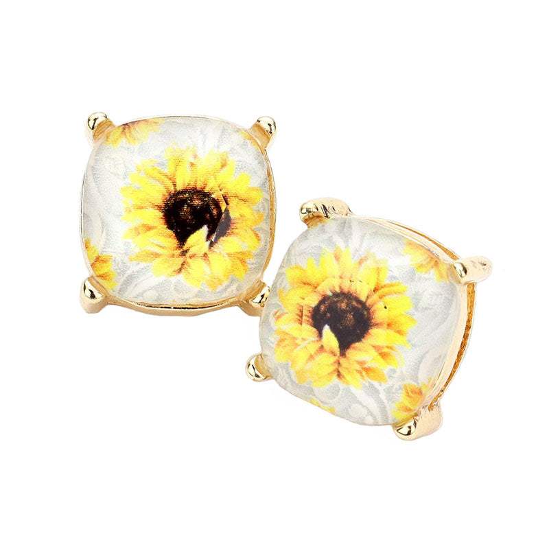 Sunflower Printed Square Stud Earrings - Madeline Love - Flyclothing LLC