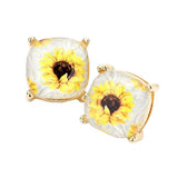 Sunflower Printed Square Stud Earrings - Madeline Love - Flyclothing LLC
