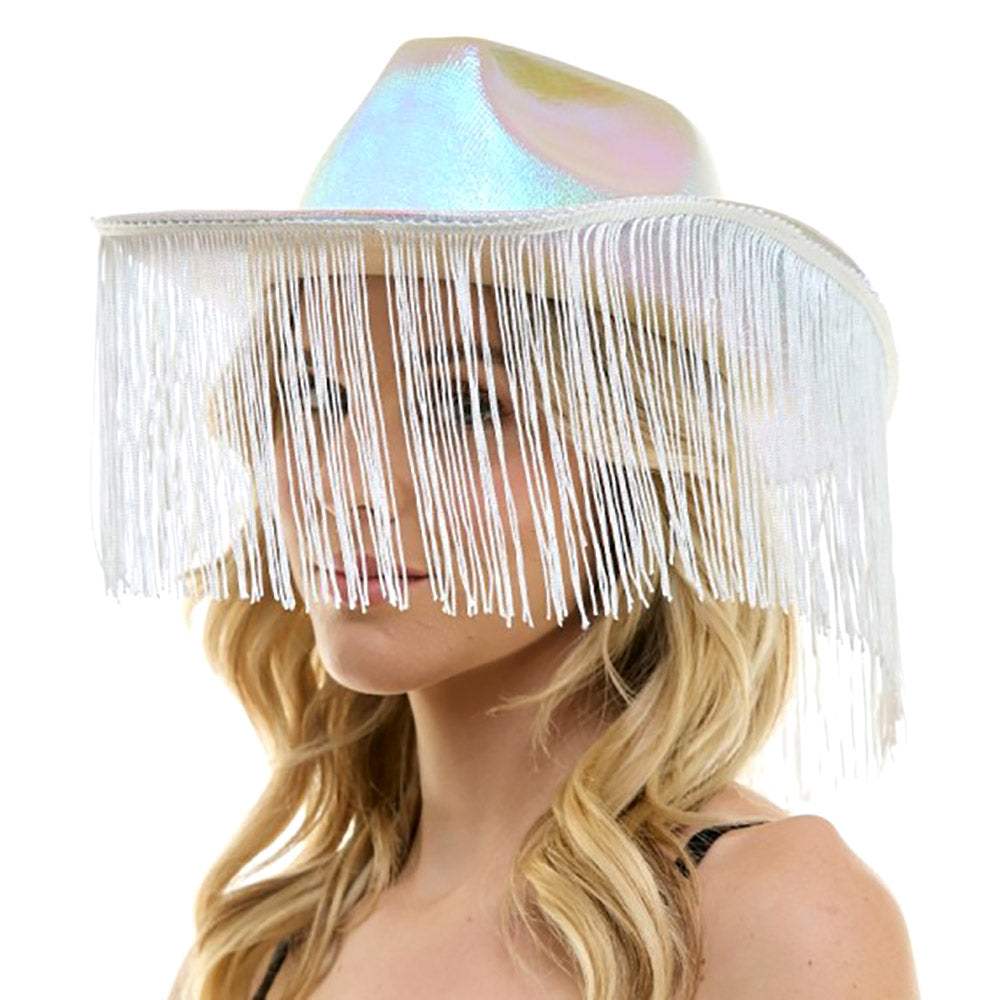 Shiny Western Cowboy Hat with Fringe - Madeline Love - Flyclothing LLC