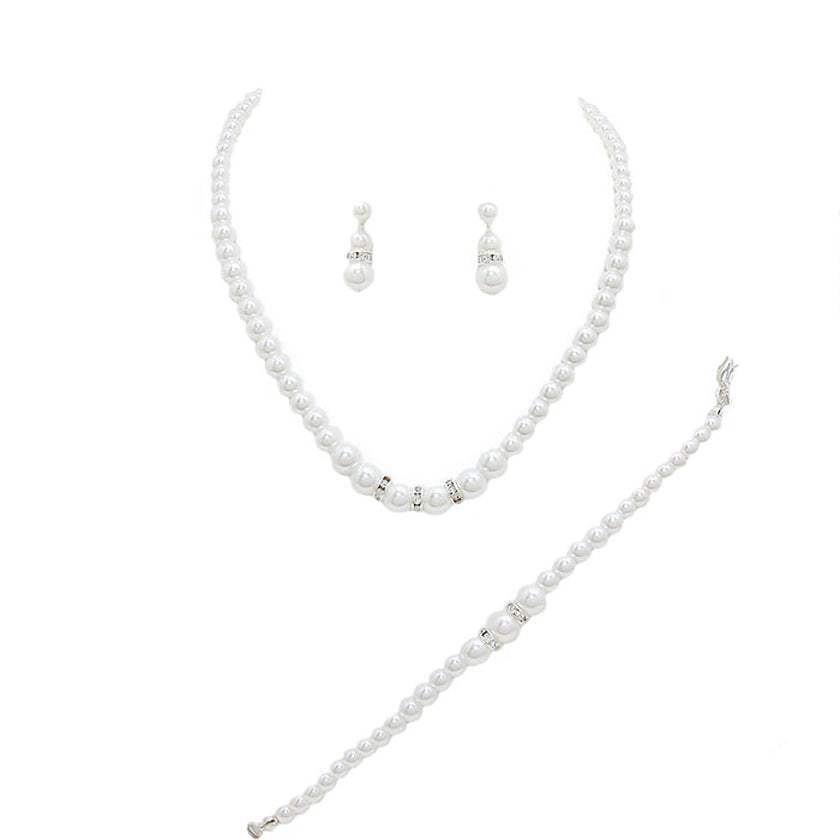 3 Piece Pearl Necklaces Earring Bracelet Set - Madeline Love - Flyclothing LLC