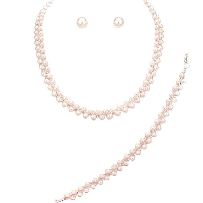 3PCS Braided Chain Pearl Necklace Jewelry Set - Madeline Love - Flyclothing LLC