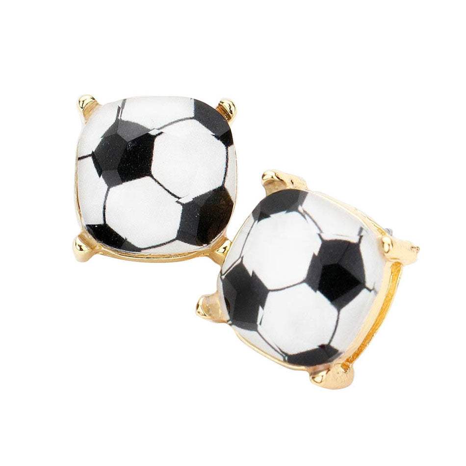 Soccer Ball Printed Square Stud Earrings - Madeline Love - Flyclothing LLC