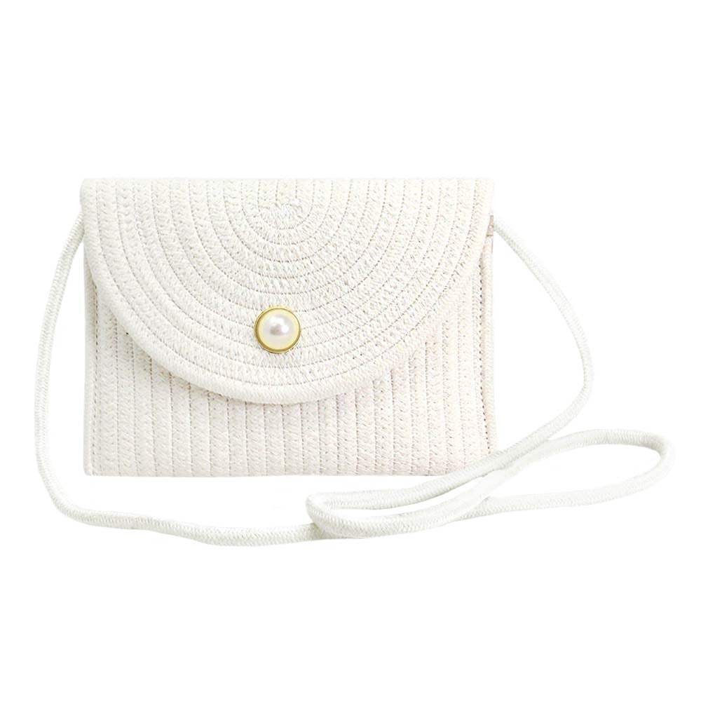 Solid Color With Pearl Button Straw Micro Crossbody Bag - Madeline Love - Flyclothing LLC