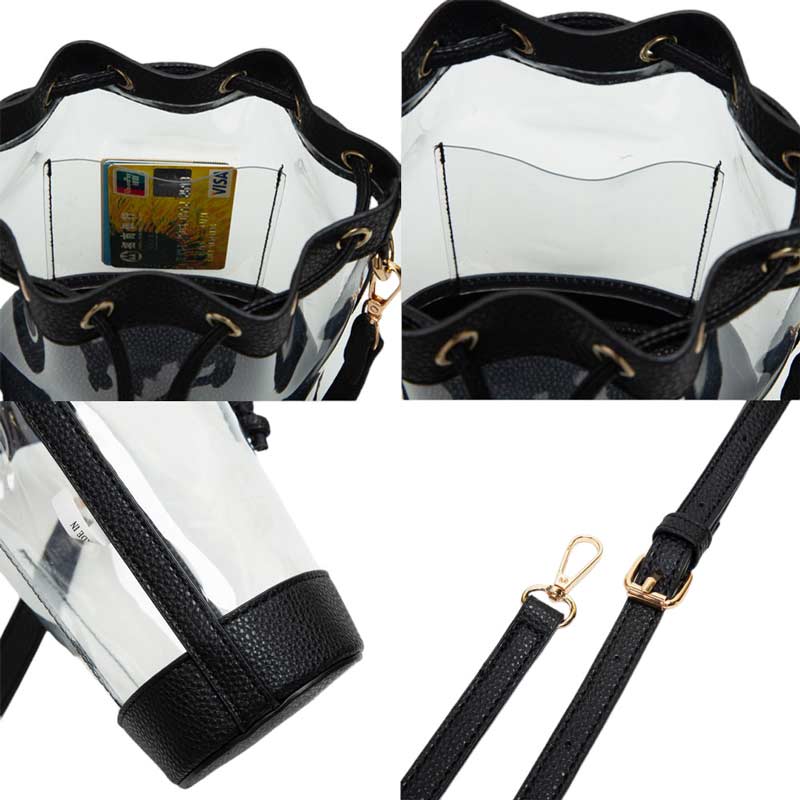 Solid Faux Leather Transparent Bucket Bag - Madeline Love - Flyclothing LLC