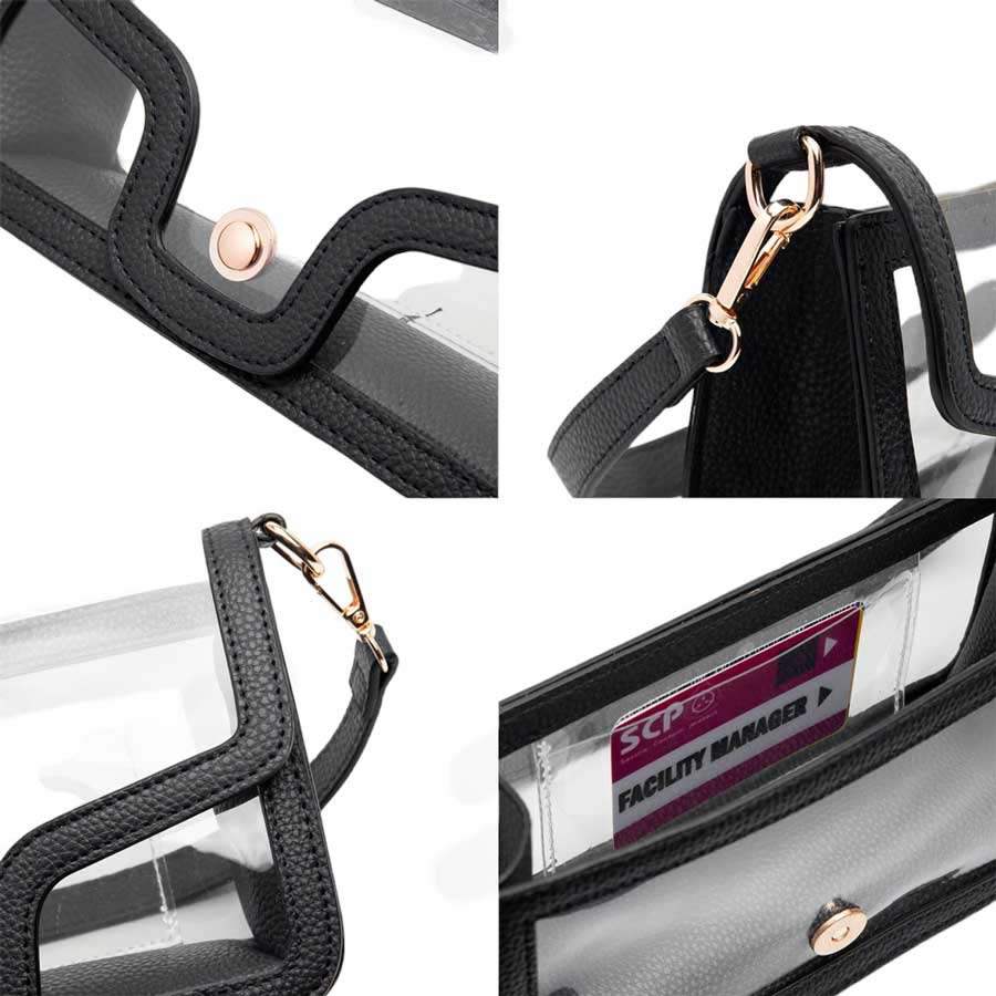 Solid Faux Leather Transparent Rectangle Shoulder Bag - Madeline Love - Flyclothing LLC