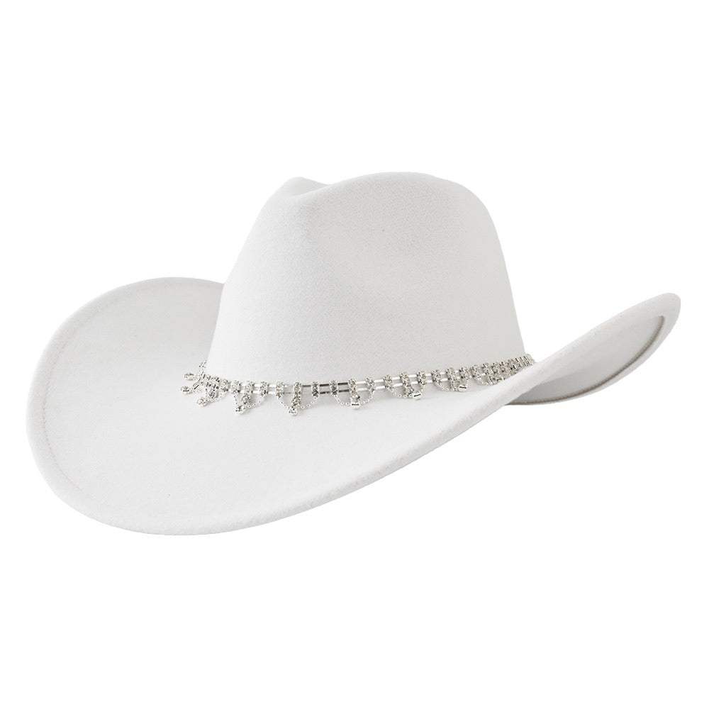 Stone Embellished Band Pointed Solid Fedora Panama Hat - Madeline Love - Flyclothing LLC