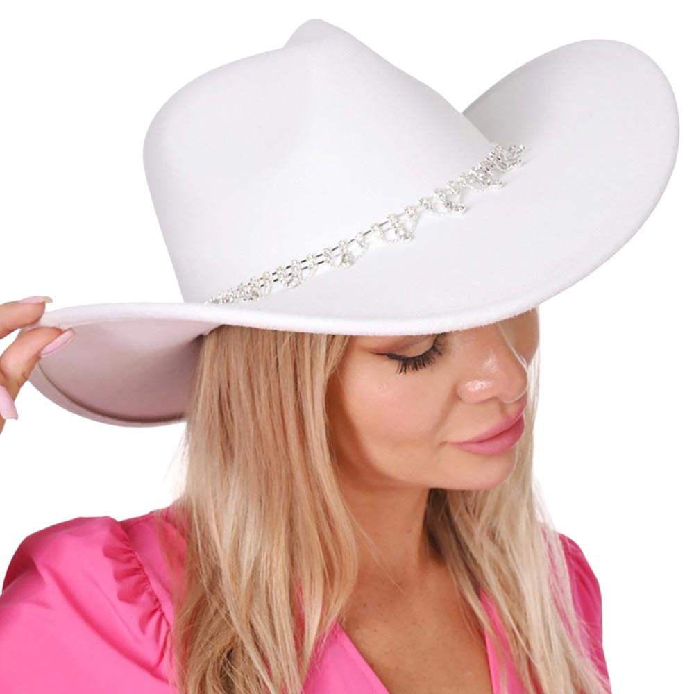 Stone Embellished Band Pointed Solid Fedora Panama Hat - Madeline Love - Flyclothing LLC