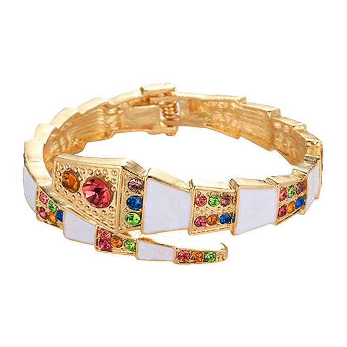 Stone Embellished Enamel Snake Hinged Bracelet - Madeline Love - Flyclothing LLC
