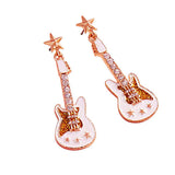 Stone Embellished Glittered Enamel Guitar Dangle Earrings - Madeline Love - Flyclothing LLC