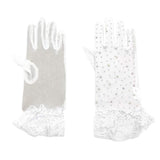 Stone Embellished Lace Cuff Mesh Dressy Wedding Gloves - Madeline Love - Flyclothing LLC