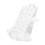 Stone Embellished Lace Cuff Mesh Dressy Wedding Gloves - Madeline Love - Flyclothing LLC