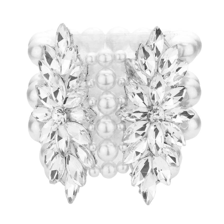 Trendy Stone Embellished Layered Pearl Stretch Bracelet - Madeline Love - Flyclothing LLC