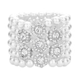 Stone Embellished Multi Layered Pearl Stretch Bracelet - Madeline Love - Flyclothing LLC