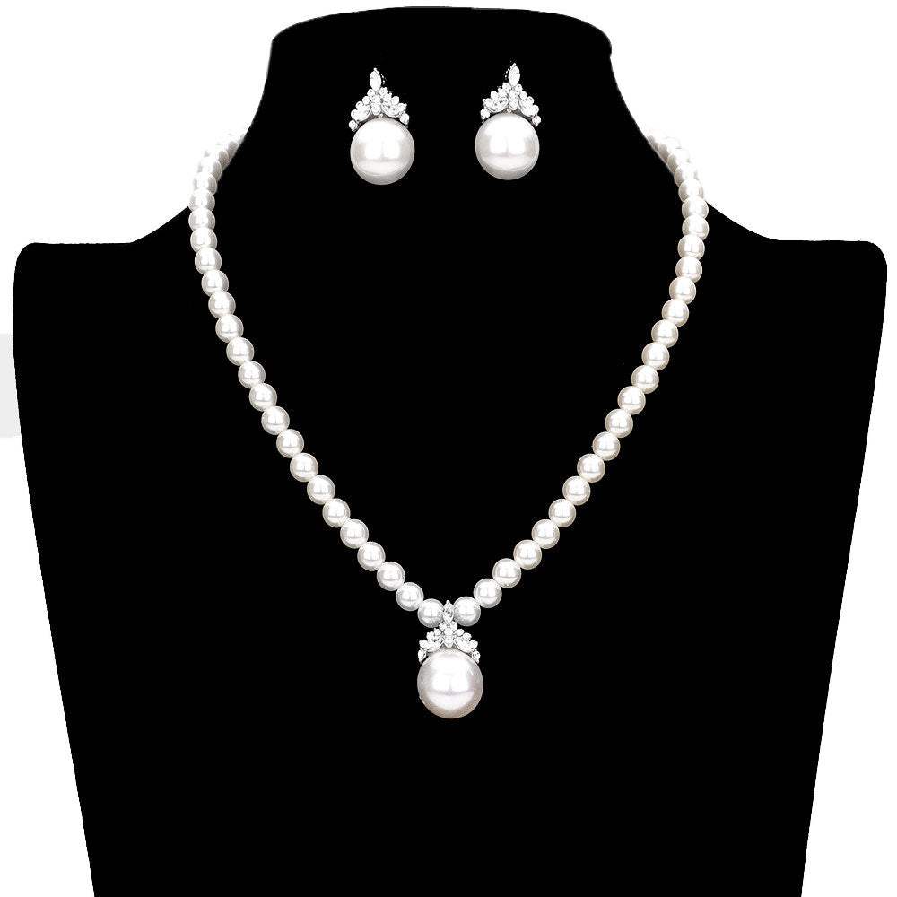 Stone Embellished Pearl Necklace - Madeline Love - Flyclothing LLC