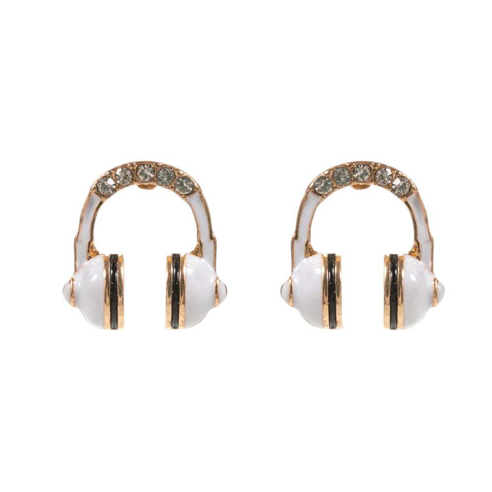 Stone Paved Enamel Headphone Stud Earrings - Madeline Love - Flyclothing LLC