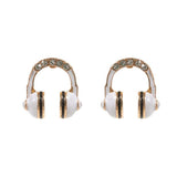 Stone Paved Enamel Headphone Stud Earrings - Madeline Love - Flyclothing LLC