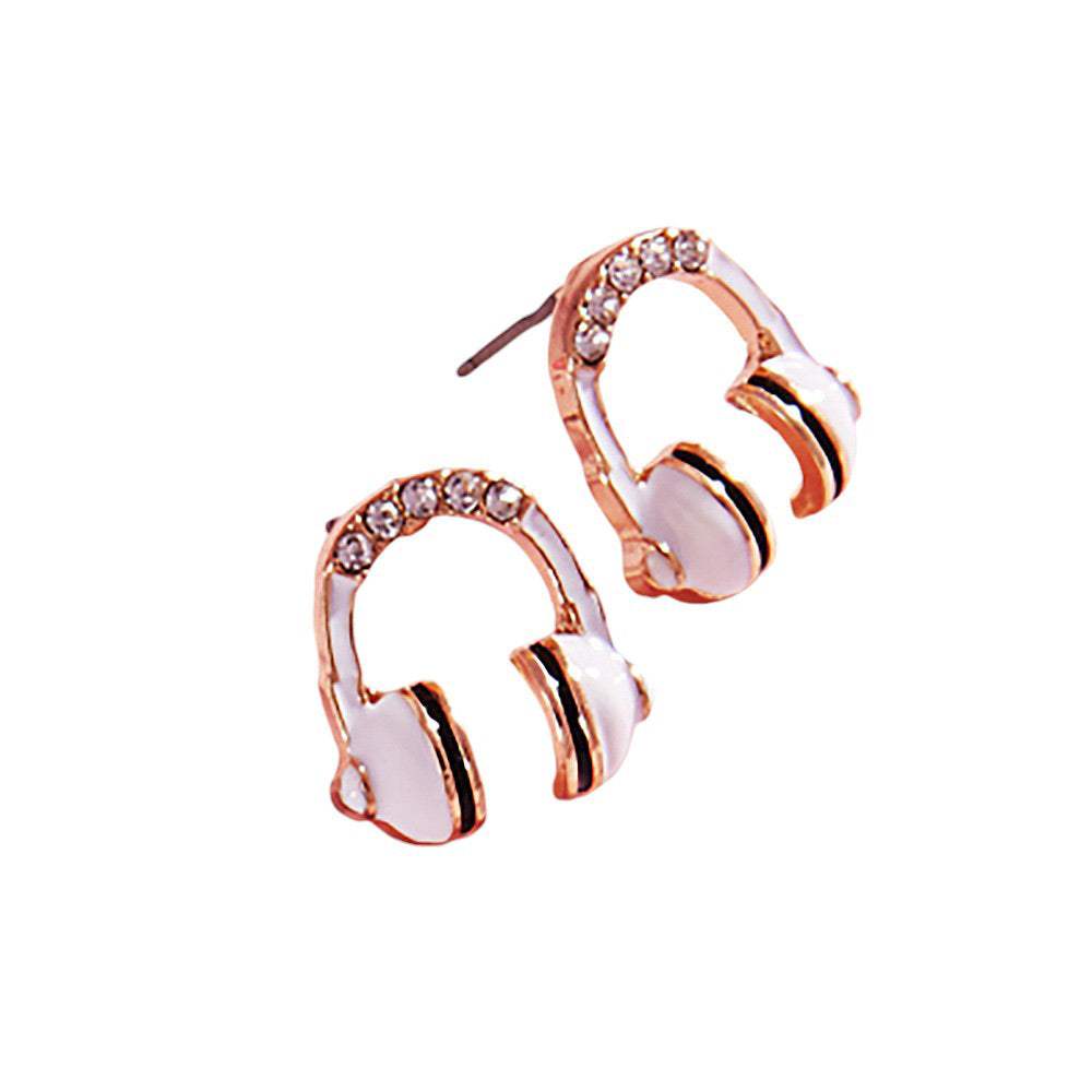 Stone Paved Enamel Headphone Stud Earrings - Madeline Love - Flyclothing LLC