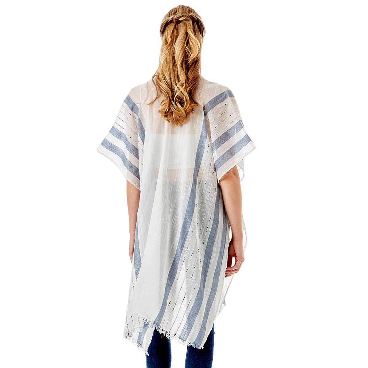 Striped Lurex Cover Up Poncho Kimono Poncho - Madeline Love - Flyclothing LLC