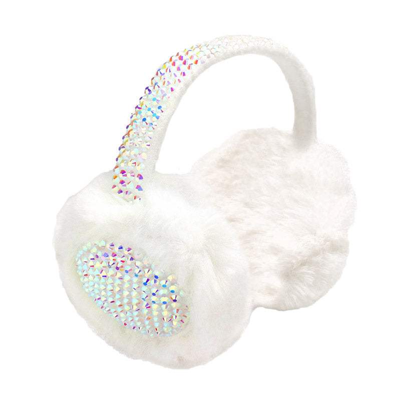 Studded Fluffy Plush Fur Foldable Earmuff - Madeline Love - Flyclothing LLC