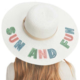 Sun And Fun Sequin Message Straw Panama Sun Hat - Madeline Love - Flyclothing LLC