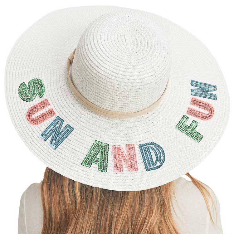 Sun And Fun Sequin Message Straw Panama Sun Hat - Madeline Love - Flyclothing LLC