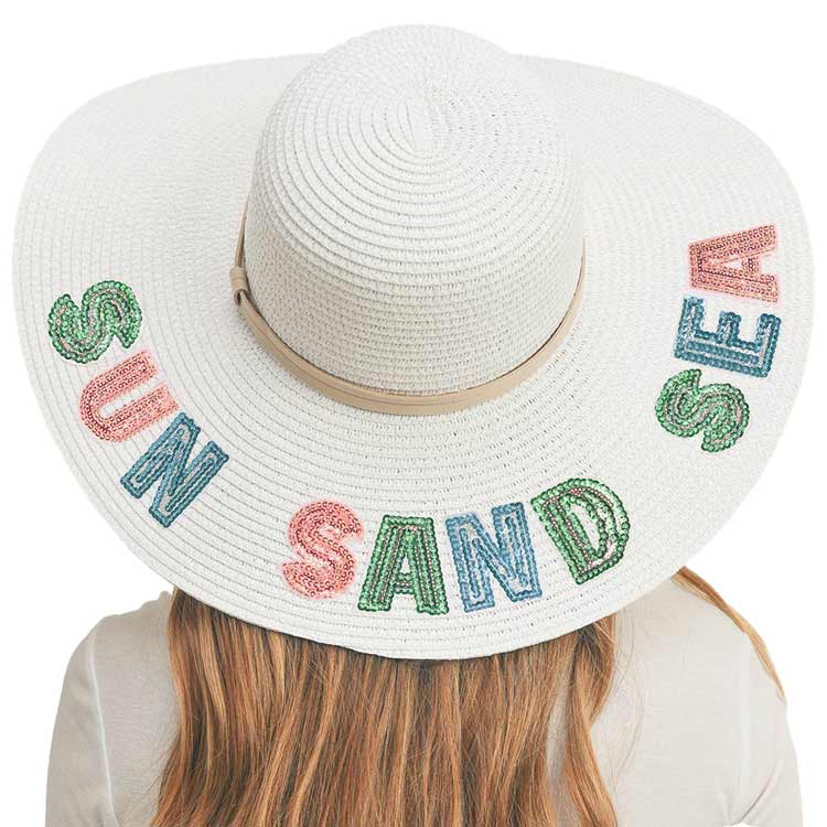 Sun Sand Sea Sequin Message Straw Panama Sun Hat - Madeline Love - Flyclothing LLC