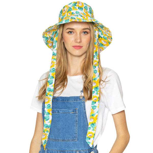 Sunflower Patterned Chin Tie Bucket Hat - Madeline Love - Flyclothing LLC