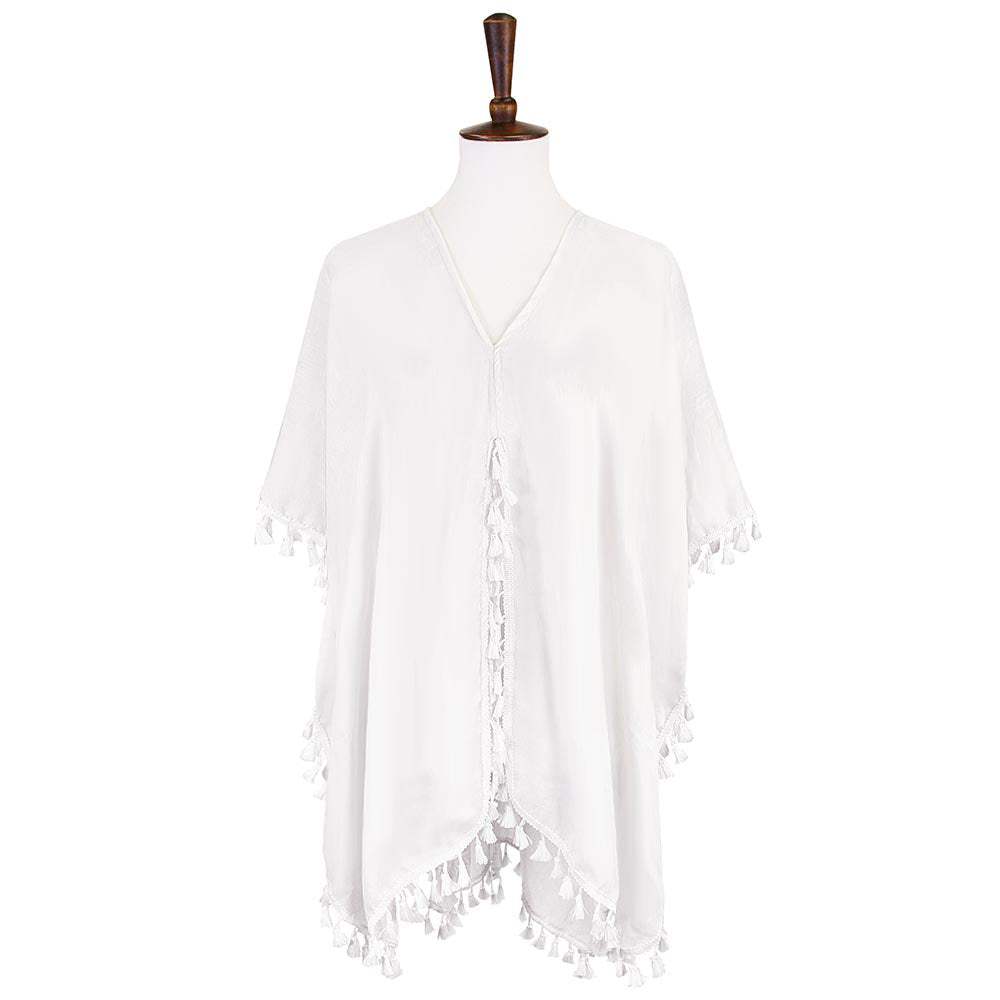 Tassel Trimmed Solid Cover Up - Madeline Love - Flyclothing LLC