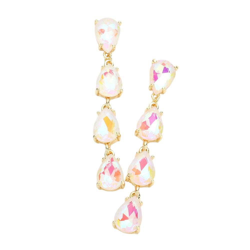 Teardrop Stone Link Dangle Evening Earrings - Madeline Love - Flyclothing LLC