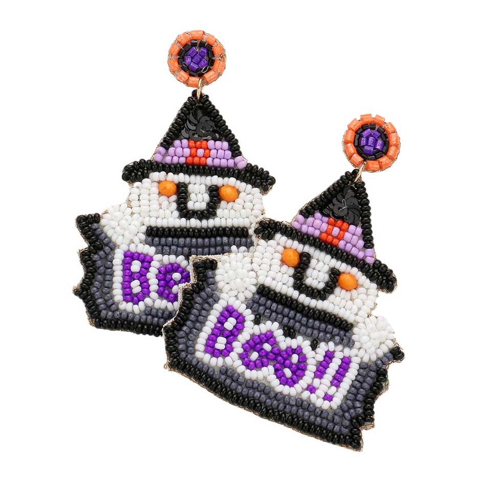 Trendy Boo Message Felt Back Seed Beaded Ghost Earrings - Madeline Love - Flyclothing LLC