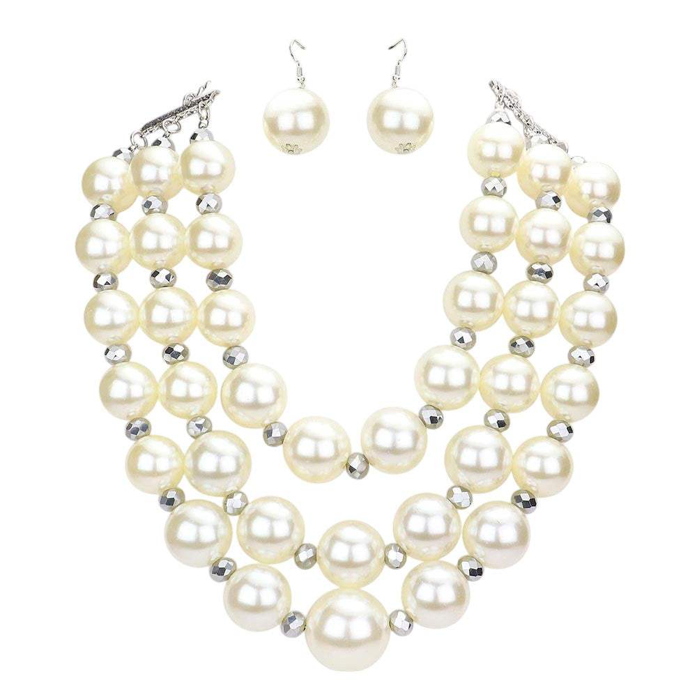 Triple Layered Chunky Pearl Necklace - Madeline Love - Flyclothing LLC