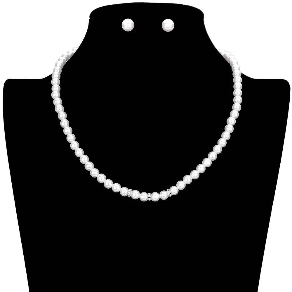 Triple Rhinestone Ring Pointed Pearl Necklace - Madeline Love - Flyclothing LLC