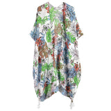 Tropical Leaf Flower Printed Cover Up Kimono Poncho - Madeline Love - Flyclothing LLC