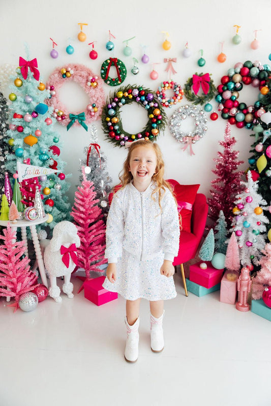 White Velvet Sequin Twirl Skort