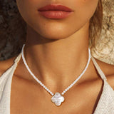 White Gold Dipped Mother Of Pearl Pendant Necklace - Madeline Love - Flyclothing LLC