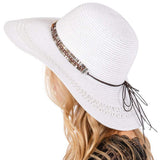 Wide Brim Straw Sun Hat with Evil Eye and Multi Design Band - Madeline Love - Flyclothing LLC